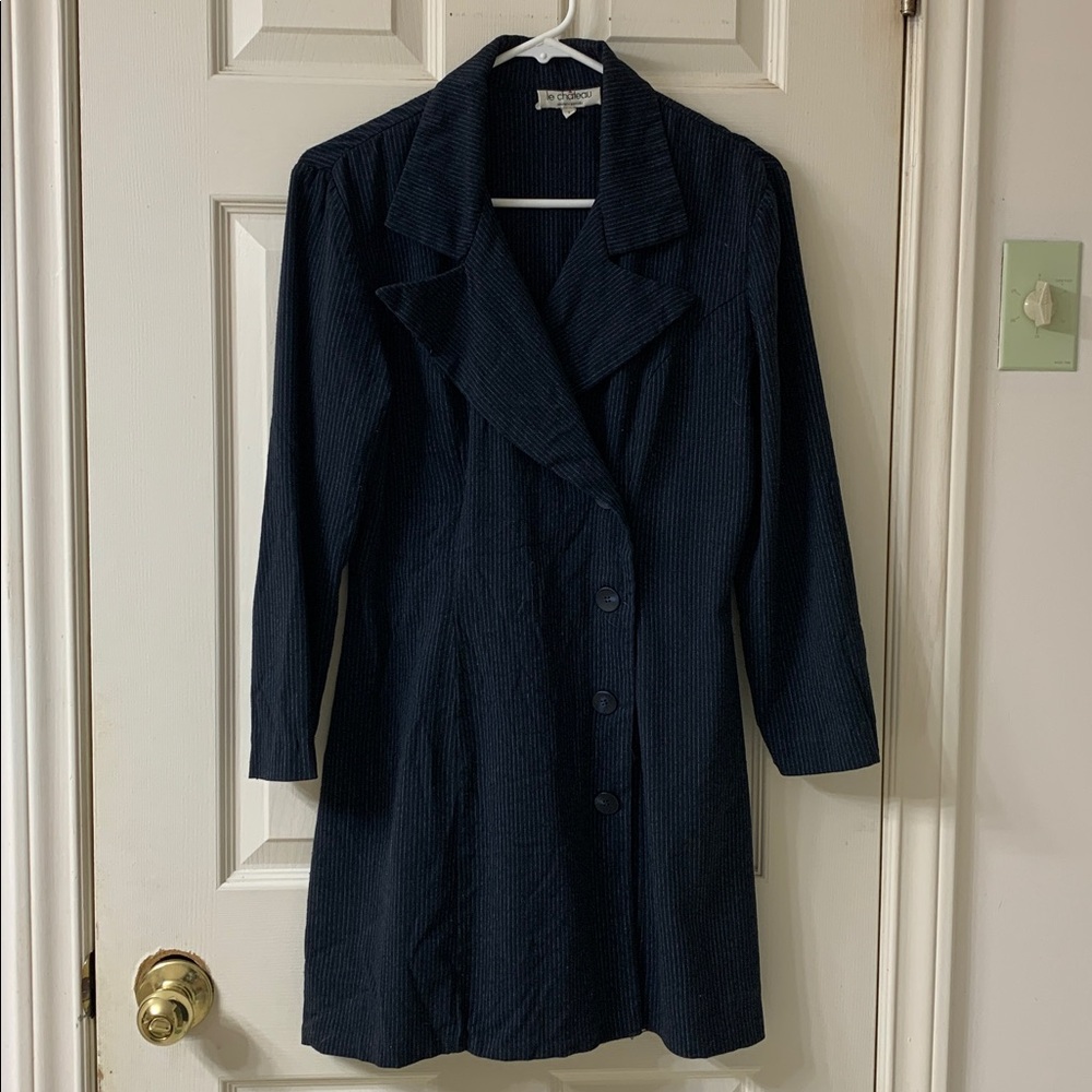 🌷3 for $25🌷Le Chateau, US 3 (Juniors), Navy & White Pin Stripe Blazer Wrap Dress